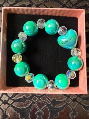 Tiffany & Co. Turquoise Beaded Heart Charm Bracelet